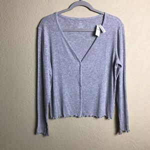 Aerie Gray Sleep Shirt Ribbed Knit Lettuce Edge